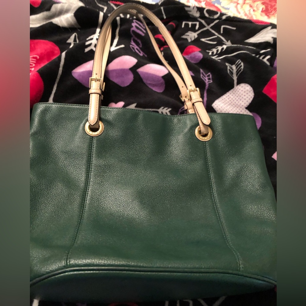 Michael Kors medium Tote dark green with light tan handles. Pre owned. - Picture 11 of 12